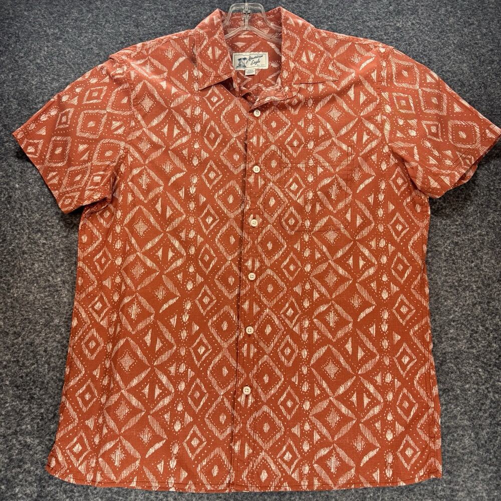 American Eagle Men’s Medium Button Up Burnt Orange Tribal Geo Boho Aztec A248